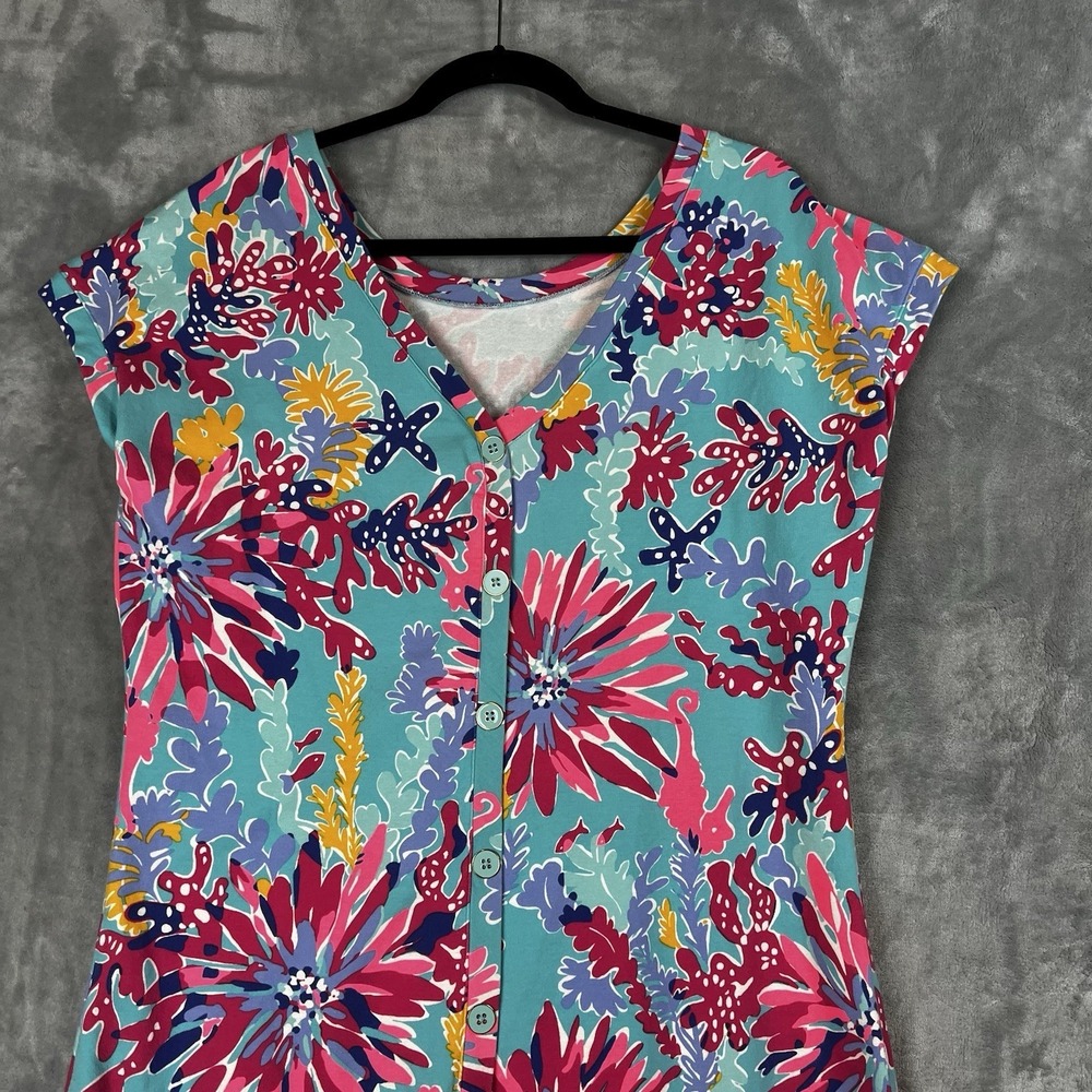 Lilly Pulitzer XL Floral Sea Print Sleeveless Button Front Knit Shift Dress - Picture 5 of 10